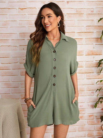 EMERY ROSE Button Front Batwing Sleeve Romper