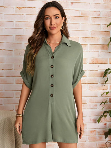 EMERY ROSE Button Front Batwing Sleeve Romper