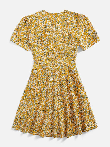 VCAY Ditsy Floral Print V Neckline Dress