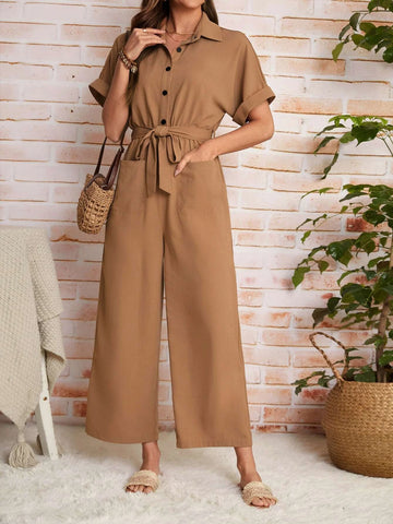 EMERY ROSE Batwing Sleeve Belted Shirt Jumpsuit