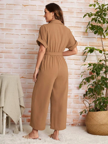 EMERY ROSE Batwing Sleeve Belted Shirt Jumpsuit