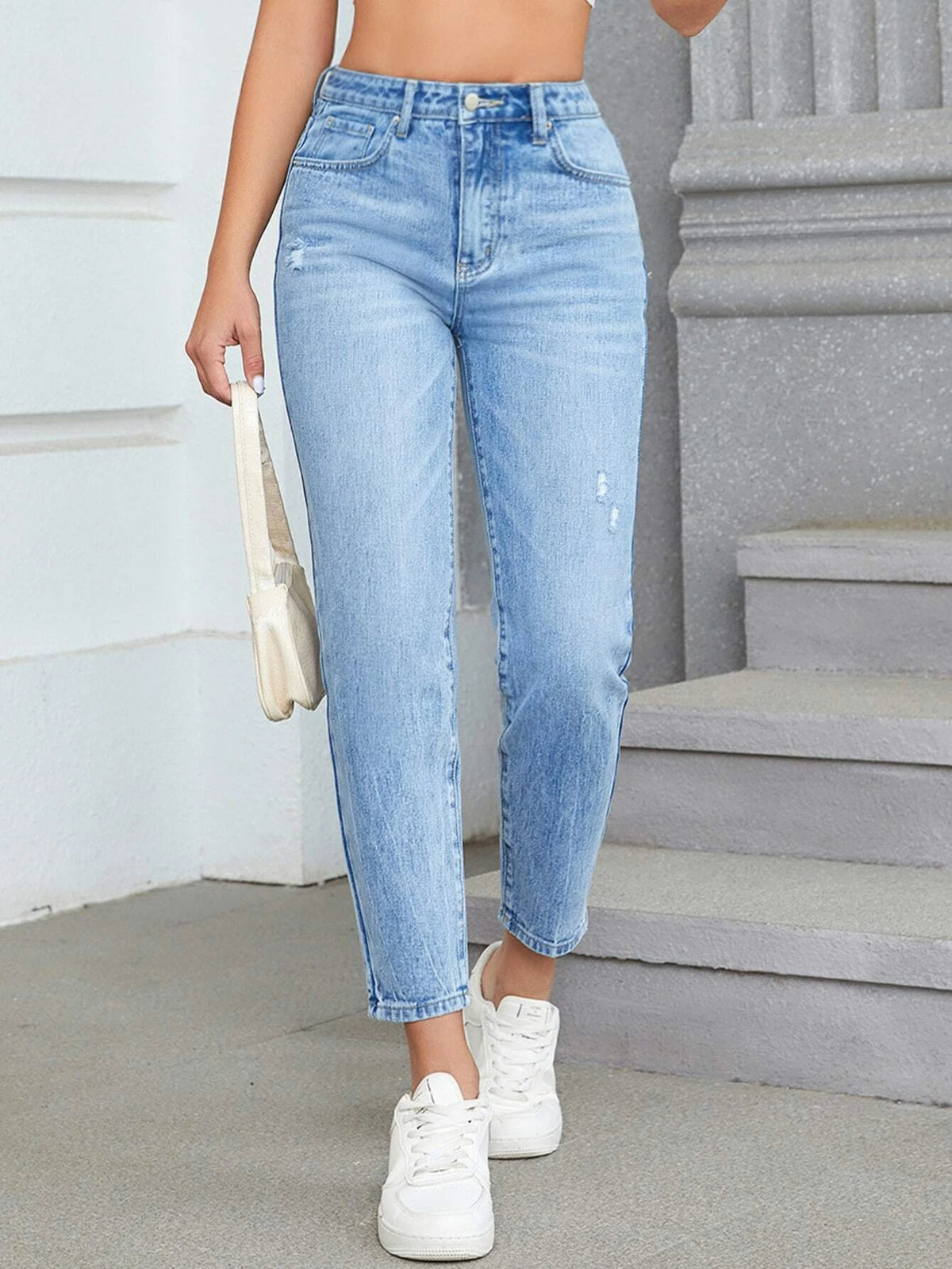 High Waist Ripped Mom Fit Jeans
