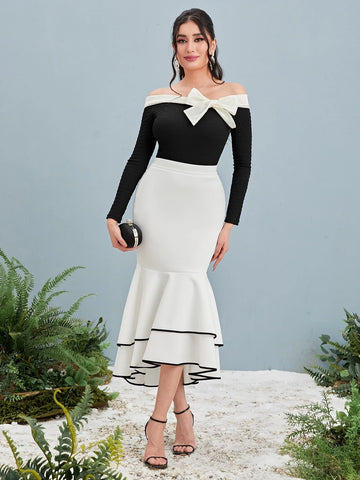 Modely Contrast Binding Mermaid Hem Skirt