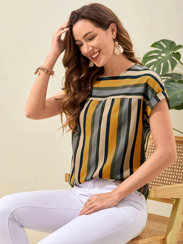 EMERY ROSE Striped Batwing Sleeve Blouse