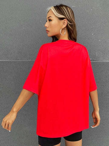 Letter & Car Print Drop Shoulder Tee