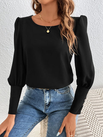 Guipure Lace Insert Gigot Sleeve Blouse