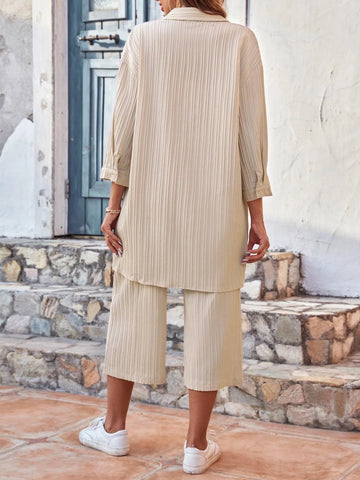 Drop Shoulder Shirt & Wide Leg Pants