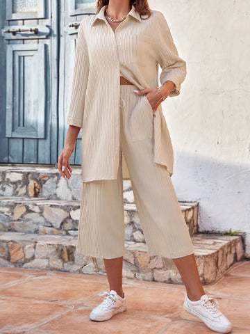 Drop Shoulder Shirt & Wide Leg Pants