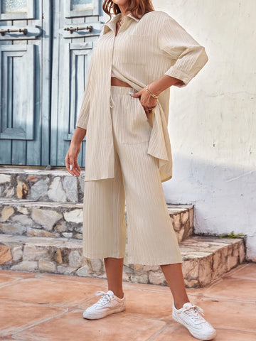 Drop Shoulder Shirt & Wide Leg Pants