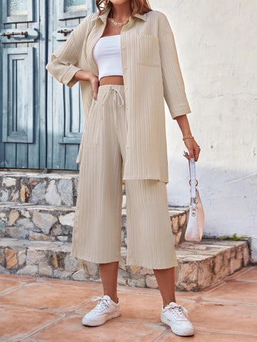 Drop Shoulder Shirt & Wide Leg Pants