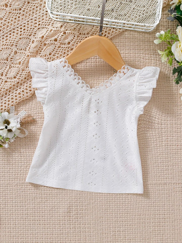 Baby Eyelet Embroidery Lace Trim Butterfly Sleeve Top