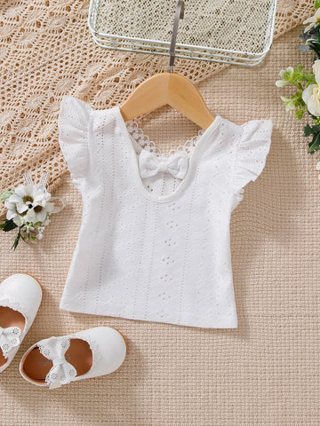 Baby Eyelet Embroidery Lace Trim Butterfly Sleeve Top