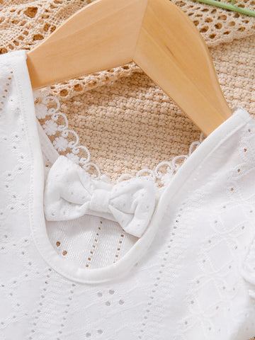Baby Eyelet Embroidery Lace Trim Butterfly Sleeve Top