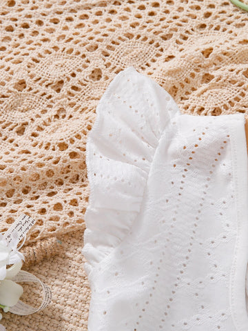 Baby Eyelet Embroidery Lace Trim Butterfly Sleeve Top