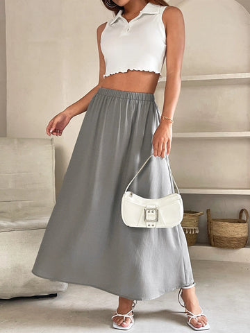 PETITE High Waist Solid Skirt