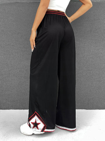 EZwear Letter Graphic Drawstring Waist Contrast Trim Pants