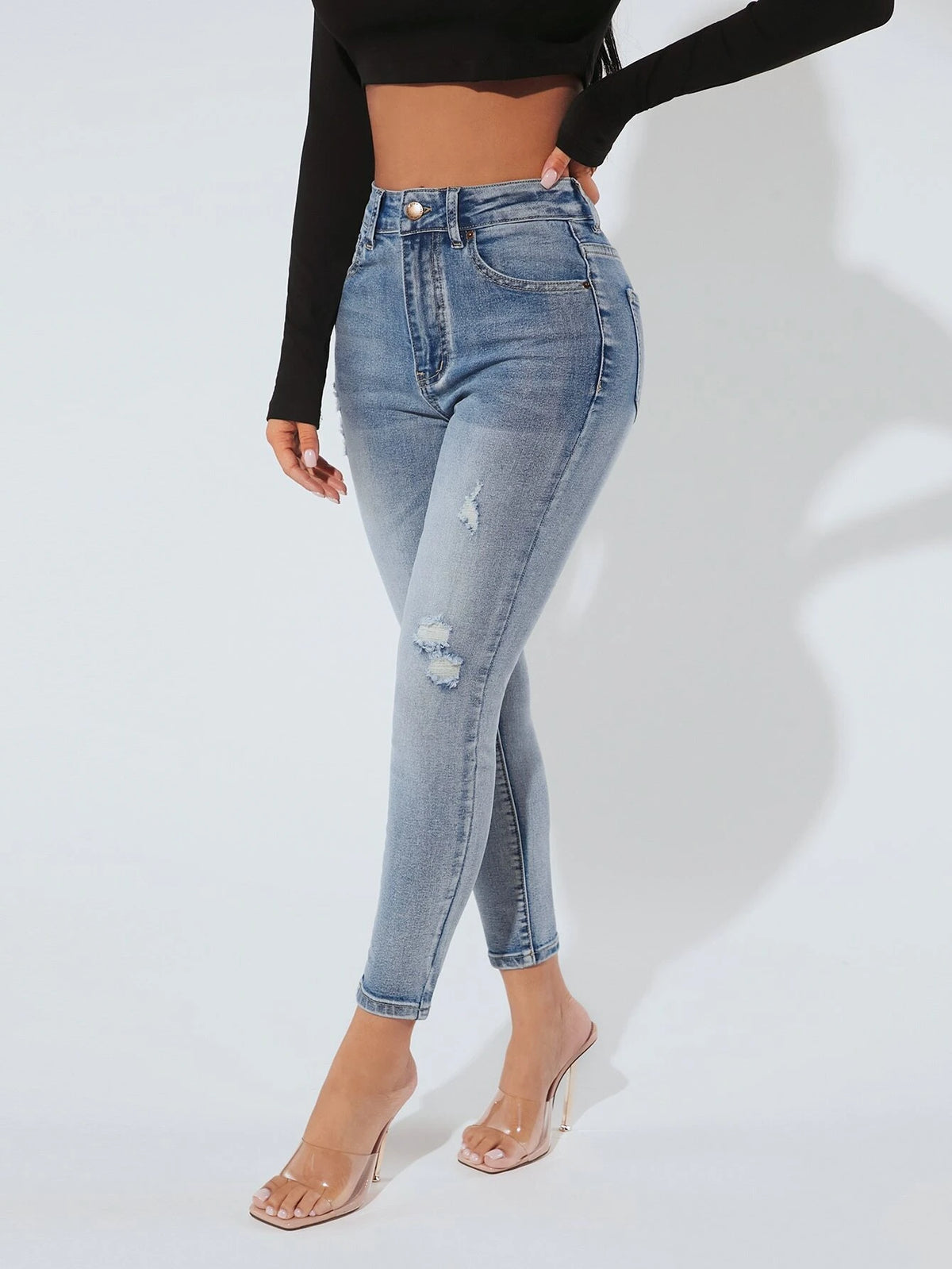 PETITE High Waist Ripped Skinny Jeans