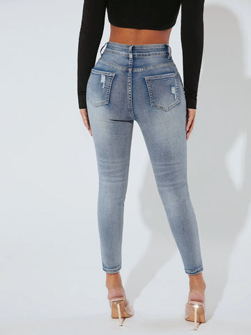 PETITE High Waist Ripped Skinny Jeans