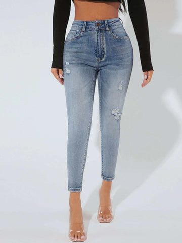 PETITE High Waist Ripped Skinny Jeans