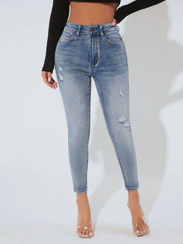 PETITE High Waist Ripped Skinny Jeans