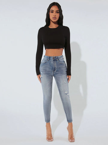 PETITE High Waist Ripped Skinny Jeans