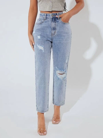 PETITE Ripped Mom Fit Jeans