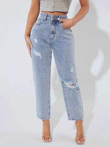 PETITE Ripped Mom Fit Jeans