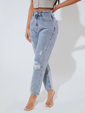 PETITE Ripped Mom Fit Jeans