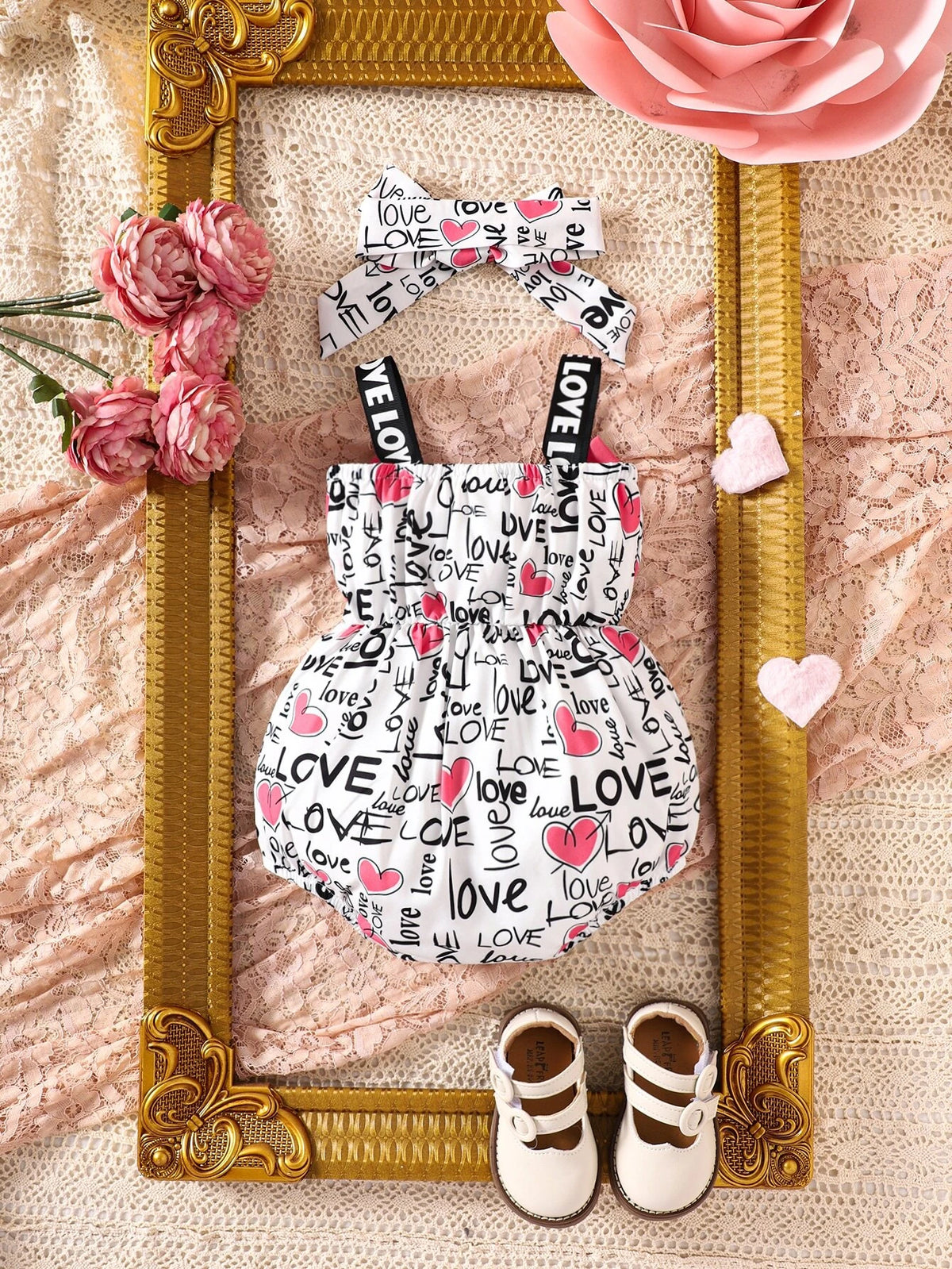 Baby Letter Graphic Bow Front Cami Bodysuit & Accessory Headband