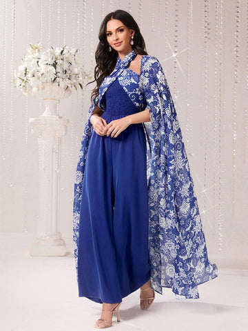 Modely Floral Print Shirred Bodice Chiffon Jumpsuit