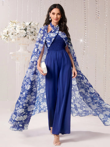 Modely Floral Print Shirred Bodice Chiffon Jumpsuit