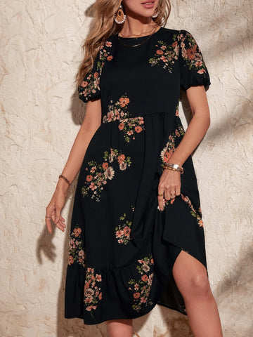EMERY ROSE Floral Print Puff Sleeve Dress