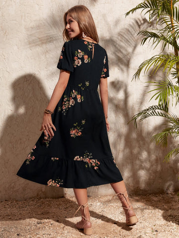 EMERY ROSE Floral Print Puff Sleeve Dress