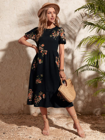EMERY ROSE Floral Print Puff Sleeve Dress