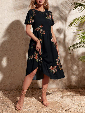 EMERY ROSE Floral Print Puff Sleeve Dress