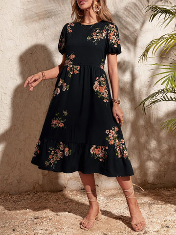 EMERY ROSE Floral Print Puff Sleeve Dress