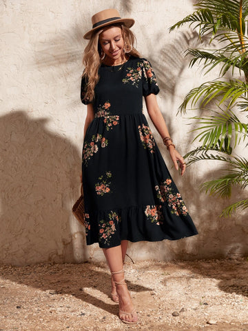 EMERY ROSE Floral Print Puff Sleeve Dress