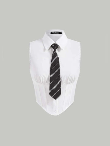 MOD Button Front Bandana Hem Shirt With Tie