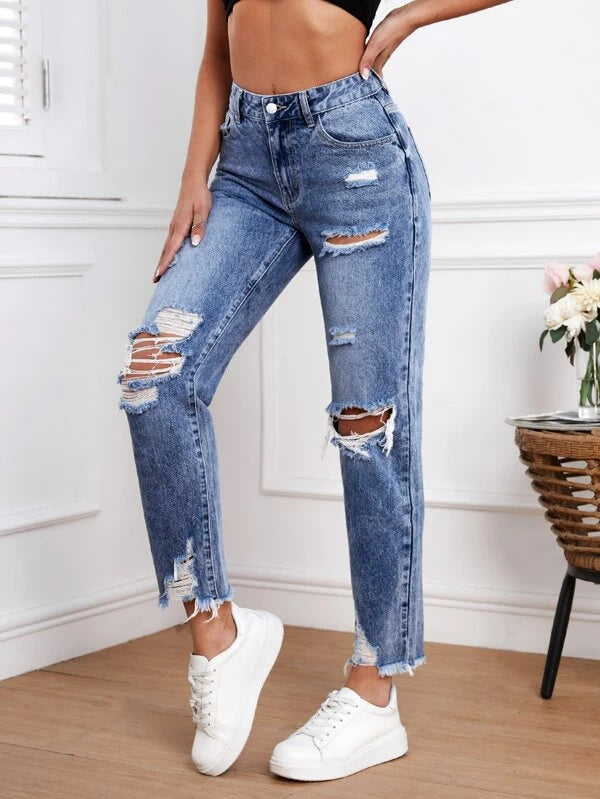 Ripped Raw Hem Jeans