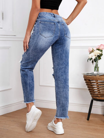 Ripped Raw Hem Jeans