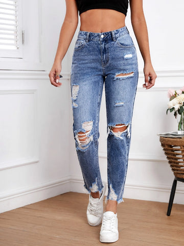 Ripped Raw Hem Jeans