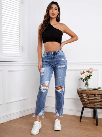 Ripped Raw Hem Jeans
