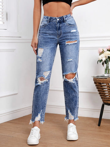 Ripped Raw Hem Jeans