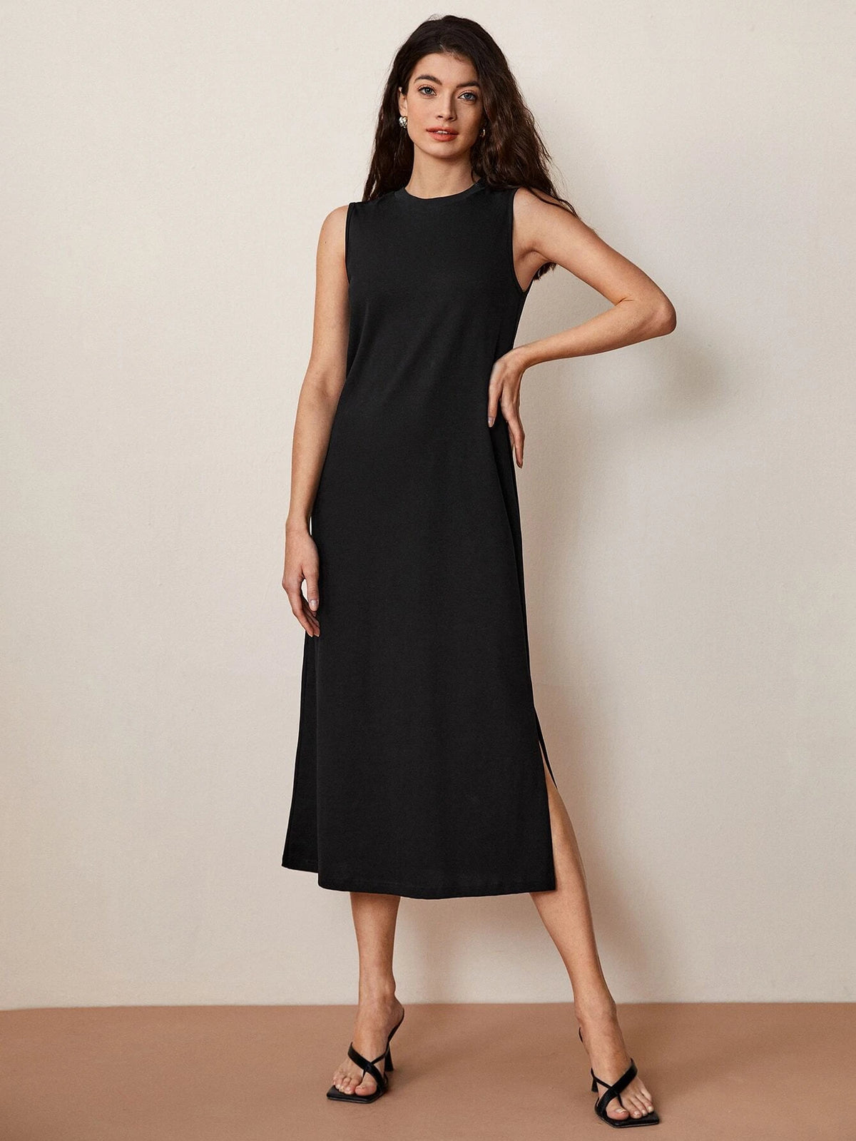 BASICS Cotton Split Hem Solid Dress