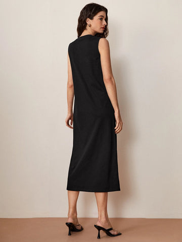 BASICS Cotton Split Hem Solid Dress