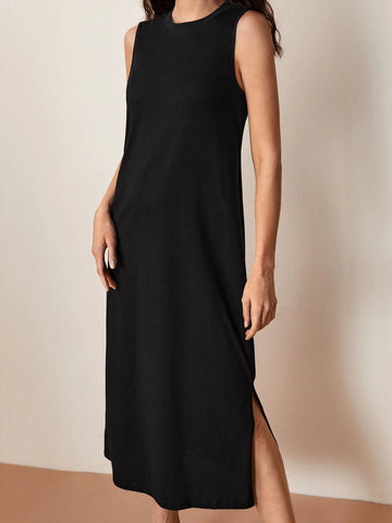 BASICS Cotton Split Hem Solid Dress