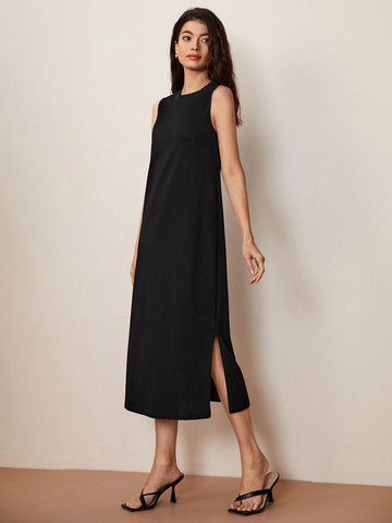 BASICS Cotton Split Hem Solid Dress