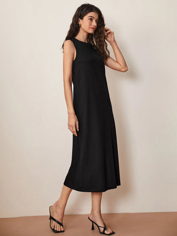 BASICS Cotton Split Hem Solid Dress