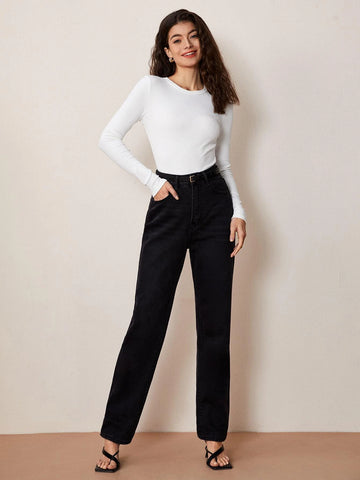 BASICS Cotton Solid Ribbed Knit Tee