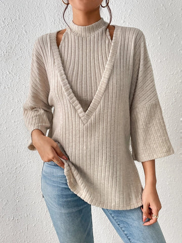 Frenchy Solid Halter Top & Deep V Drop Shoulder Tee
